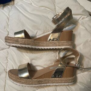 Steve Madden Gold Metallic Espadrille Wedge Sandals